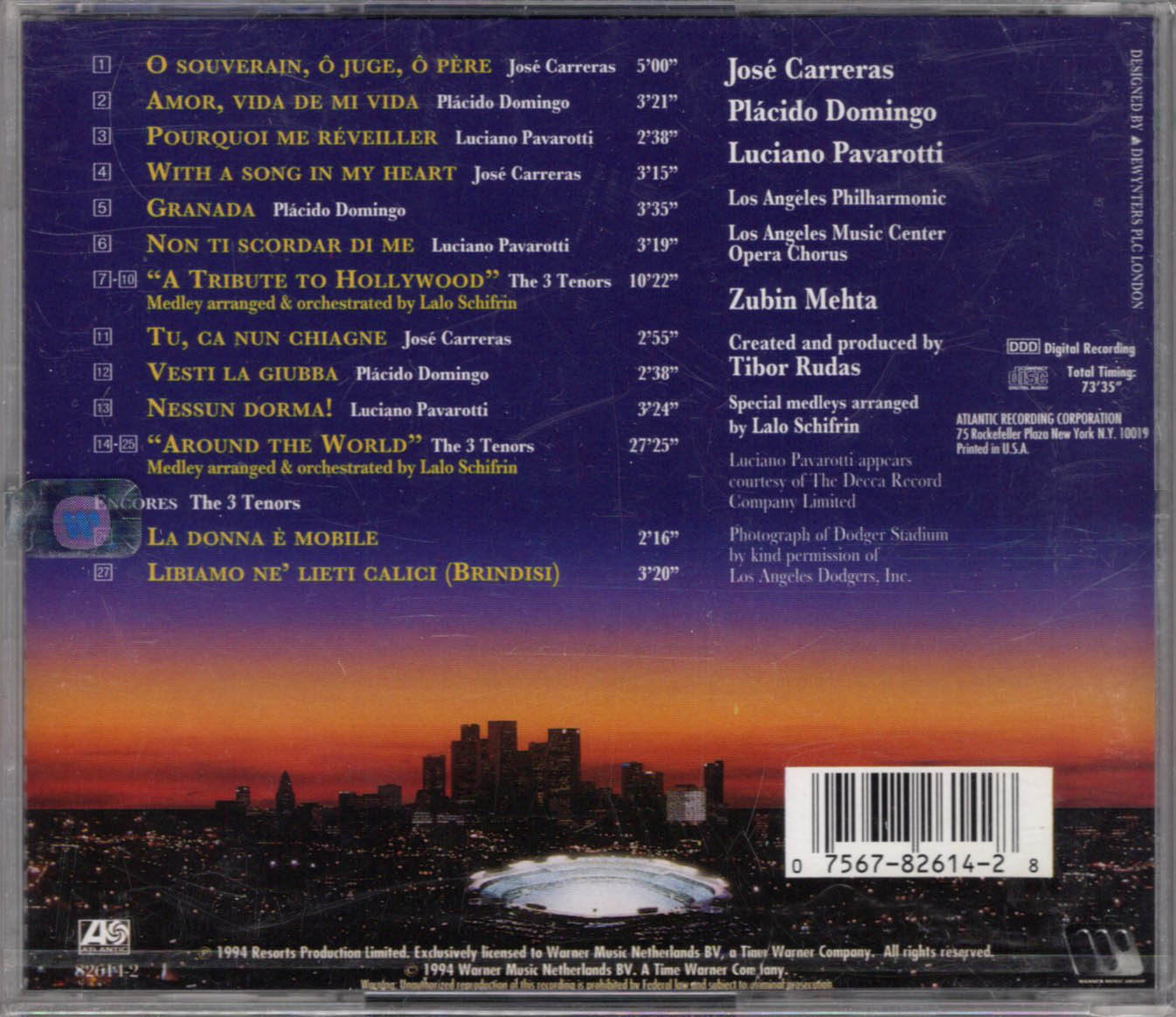 欧2LP Jos? Carreras - Placido Domingo - Luciano Pavarotti, Zubin Mehta The 3 Tenors In Concert 1994 0190295871871 Warner Clas José Carreras, Placido Domingo, Luciano Pavarotti, Zubin