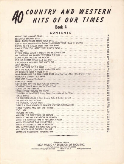 40 Country and Western Hits Of Our Times (contents)