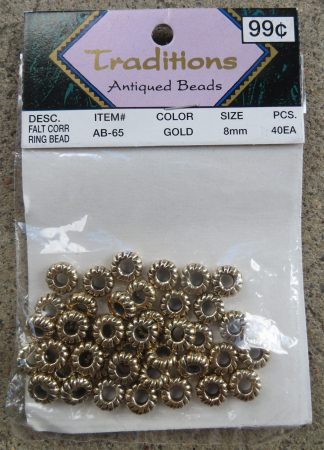 Gold Flat Corrugated Ring Beads