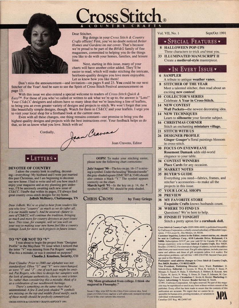 Cross Stitch & Country Crafts, S/O 91 (contents)