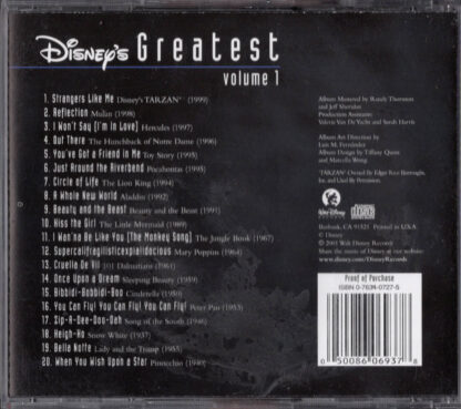 Disney's Greatest, Volume 1 (back)
