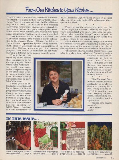 Farm Woman - November 1986 (contents)