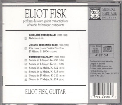 Eliot Fisk Performs Baroque Guitar Transcriptions (back)