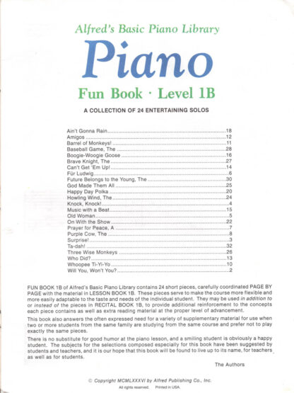 Fun Book, Level 1B (contents)