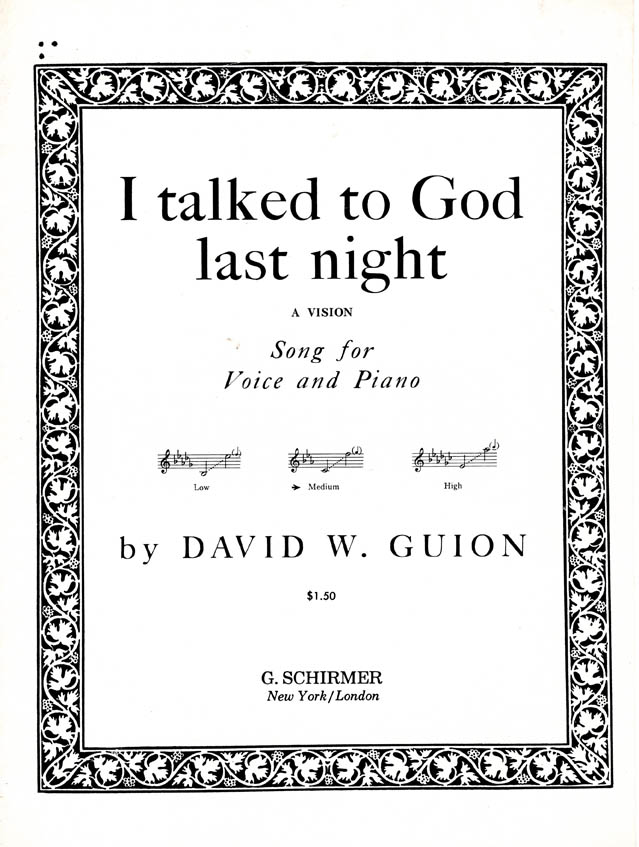 I TALKED TO GOD LAST NIGHT – David W. Guion & John W. Bratton, 1940 Sheet Music