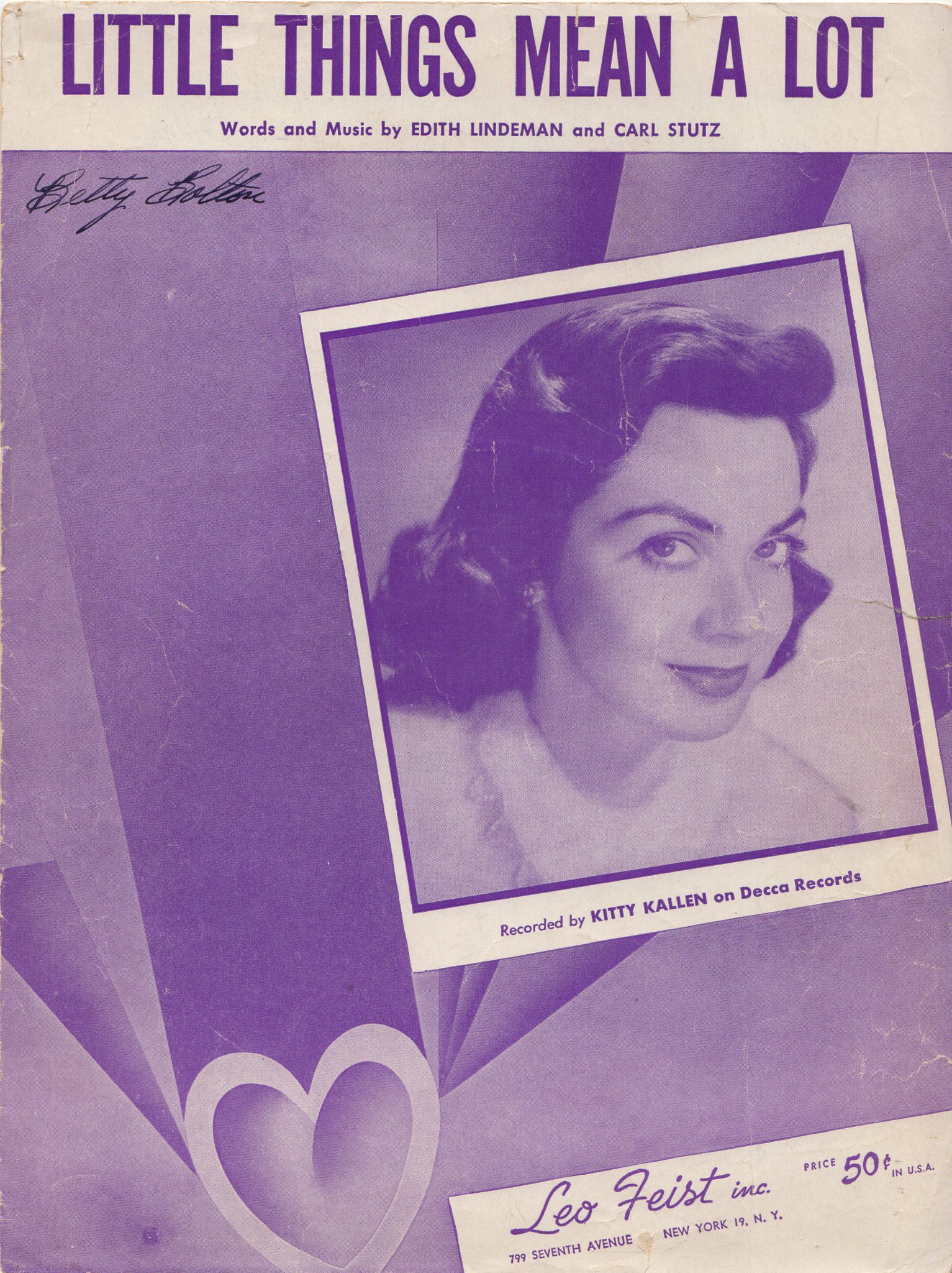 LITTLE THINGS MEAN A LOT - Edith Lindeman & Carl Stutz, 1954 Music