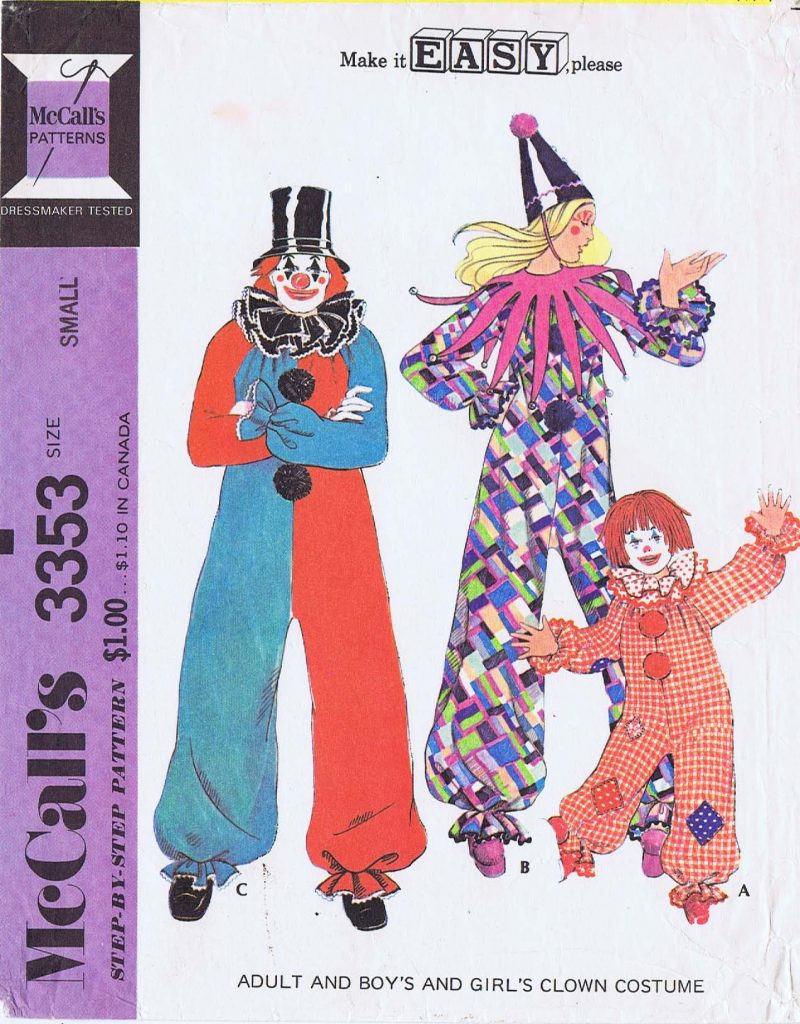 CLOWN COSTUME PATTERN McCall's 3353, Adult Small 3234