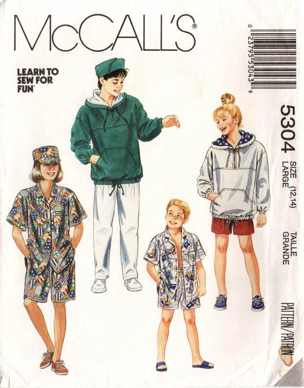 HOODIE, SHIRT, PANTS, SHORTS & HAT – McCall’s 5304, Boys & Girls Large / 12-14