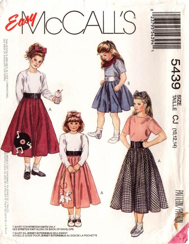 T-SHIRT, CIRCLE / POODLE SKIRT, SCARF & HEADBAND – McCall’s 5439, Girls 12-12-14