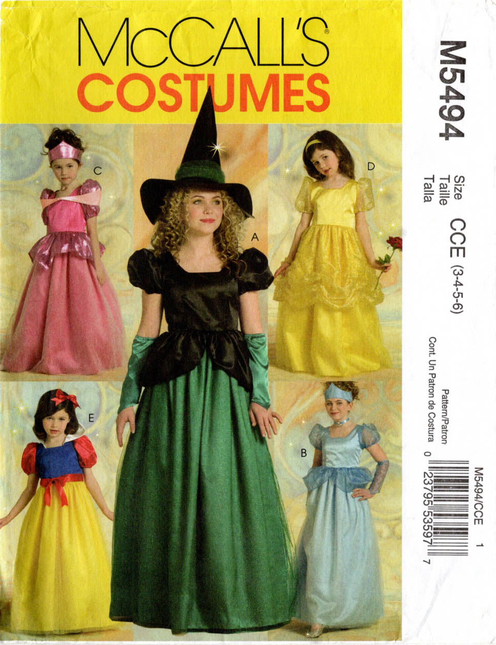 Belle Rapunzel Cinderella Snow White Costume McCalls Sewing Pattern Kids Size 