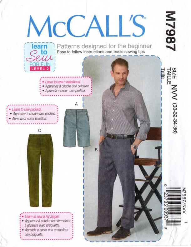 FLAT-FRONT PANTS & SHORTS – McCall’s 7987, Men’s 30-36 & 36-44