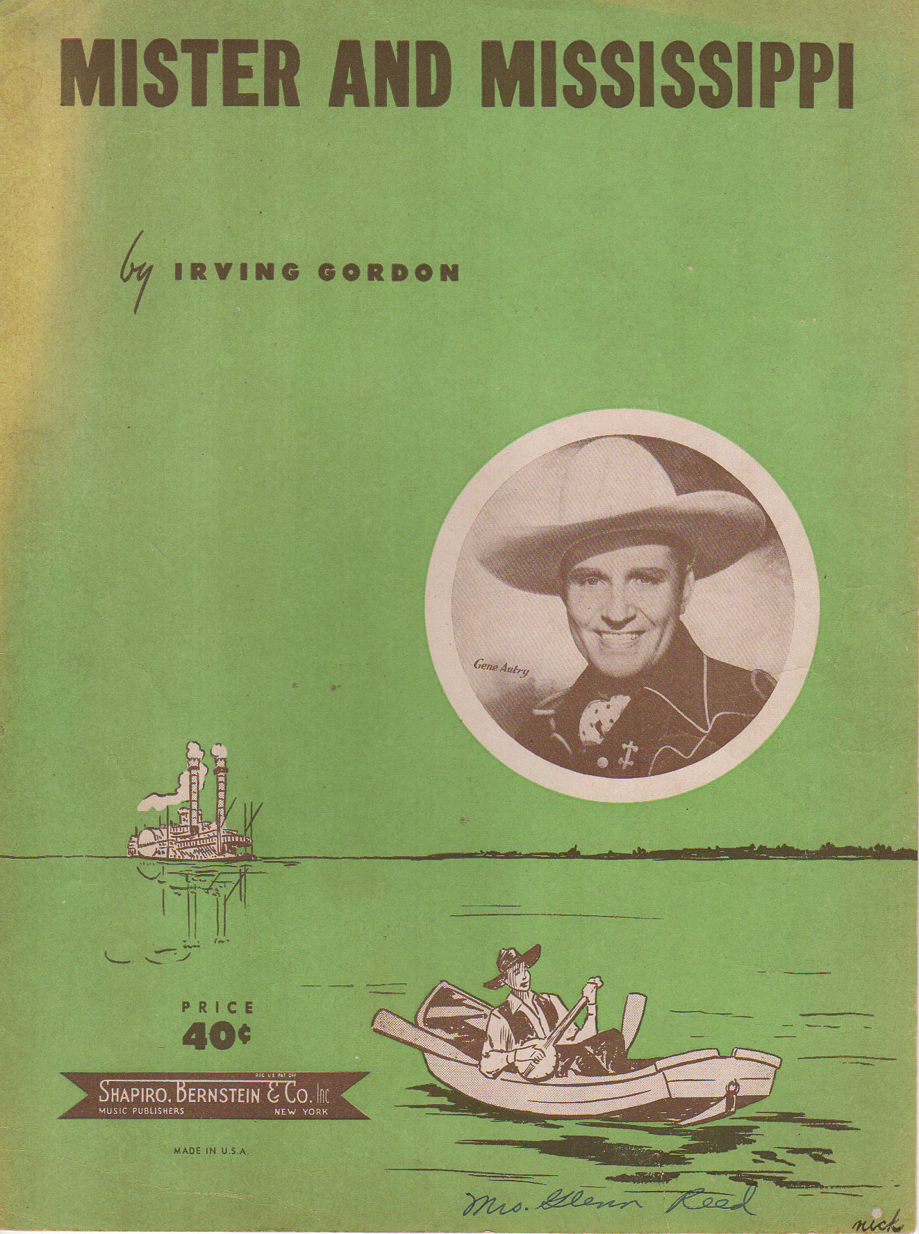MISTER AND MISSISSIPPI Irving Gordon, 1951 Sheet Music