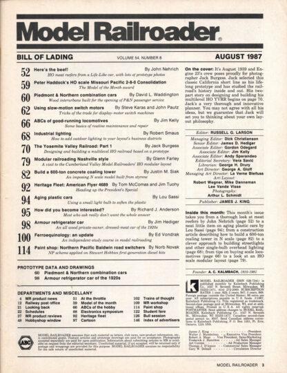 Model Railroader, August 1987 (contents)