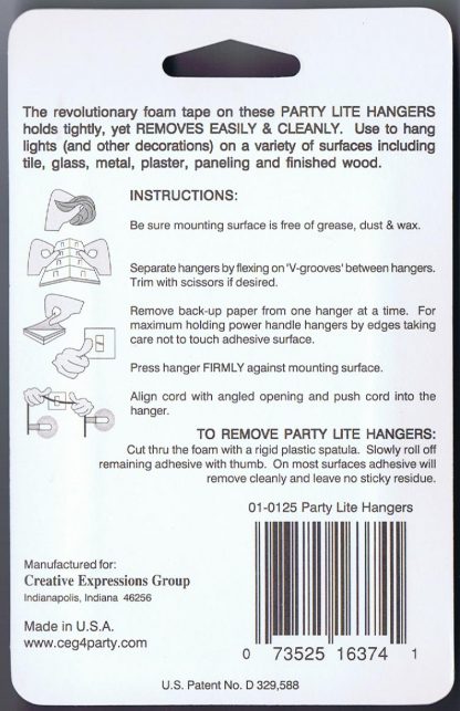 Removable Party Lite Hangers - card back