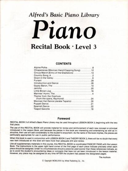 Piano Recital Book, Level 3 (contents)