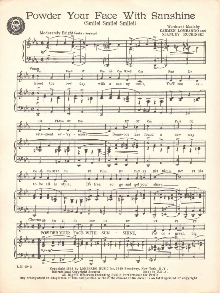 POWDER YOUR FACE WITH SUNSHINE Carmen Lombardo & Stan Rochinski