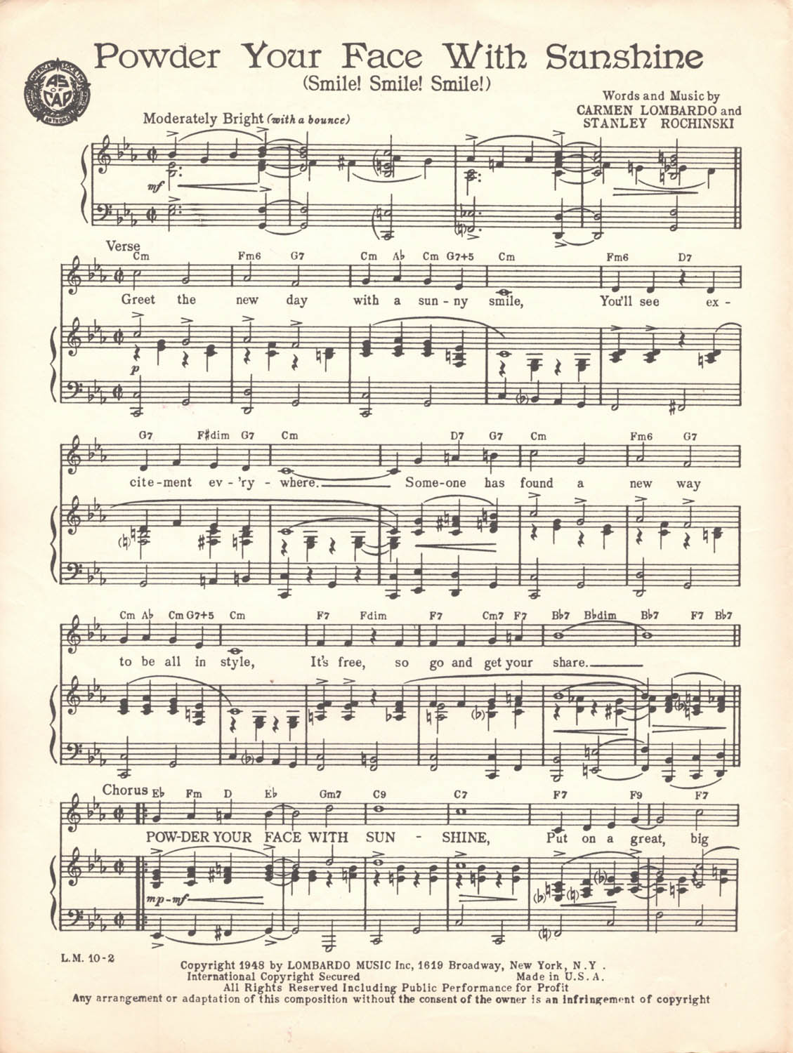 POWDER YOUR FACE WITH SUNSHINE Carmen Lombardo & Stan Rochinski