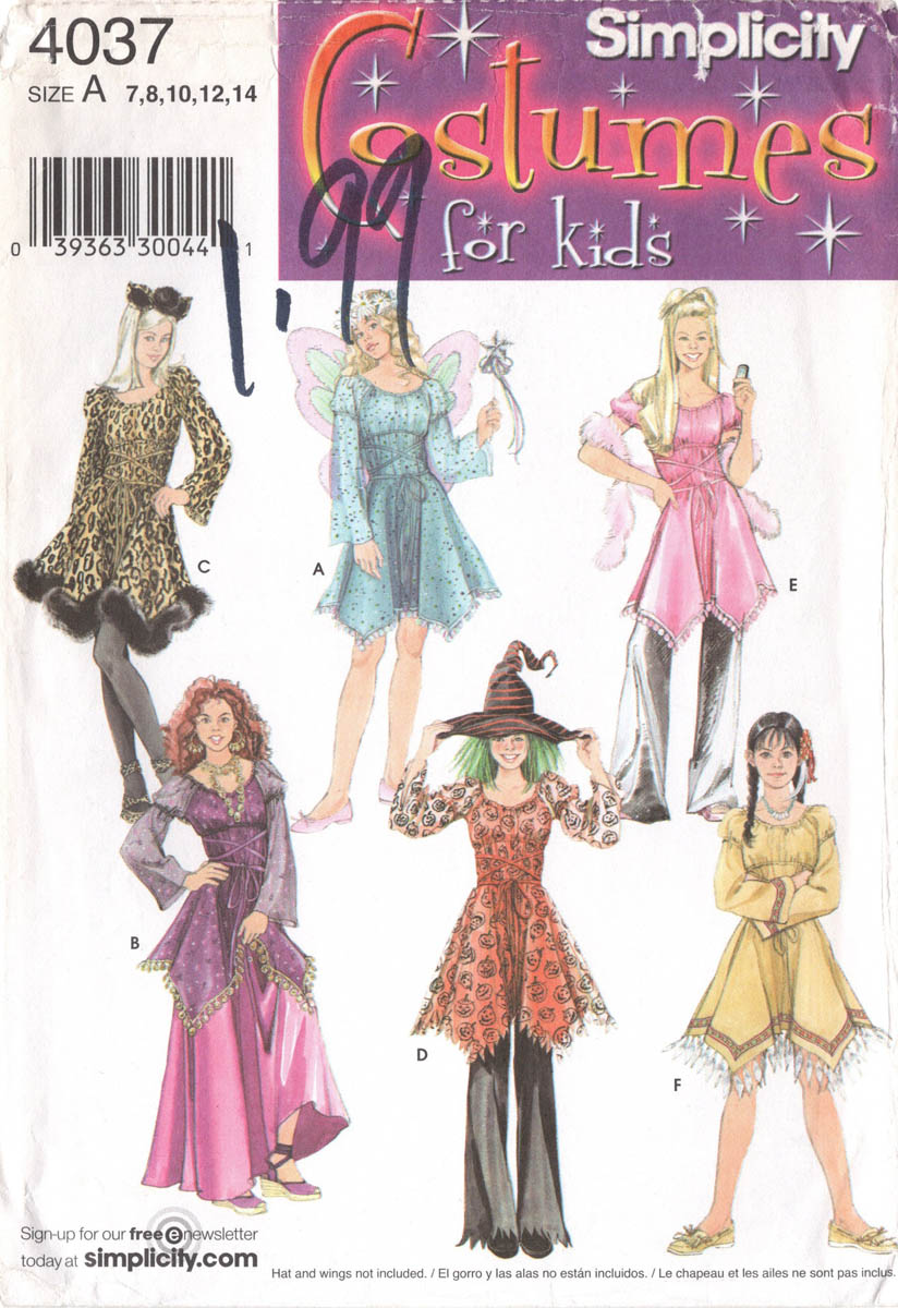 FAIRY, GYPSY, LEOPARD, WITCH - Simplicity 4037, Girls 7-14 FAIRY, GYPSY, LEOPARD, WITCH - Simplicity 4037, Girls 7-14