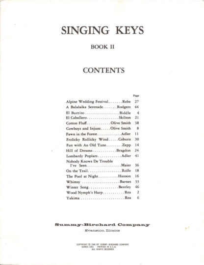Singing Keys, Book II (contents)