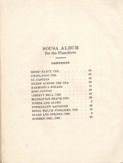 Sousa Album for the Pianoforte (contents)
