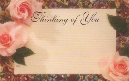 Thinking of You floral enclosure card - pink roses on tapestry