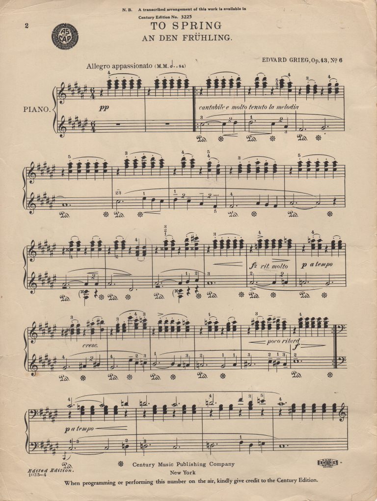 TO SPRING / AN DEN FRUHLING, Op. 34 No. 6 Edvard Grieg, Piano