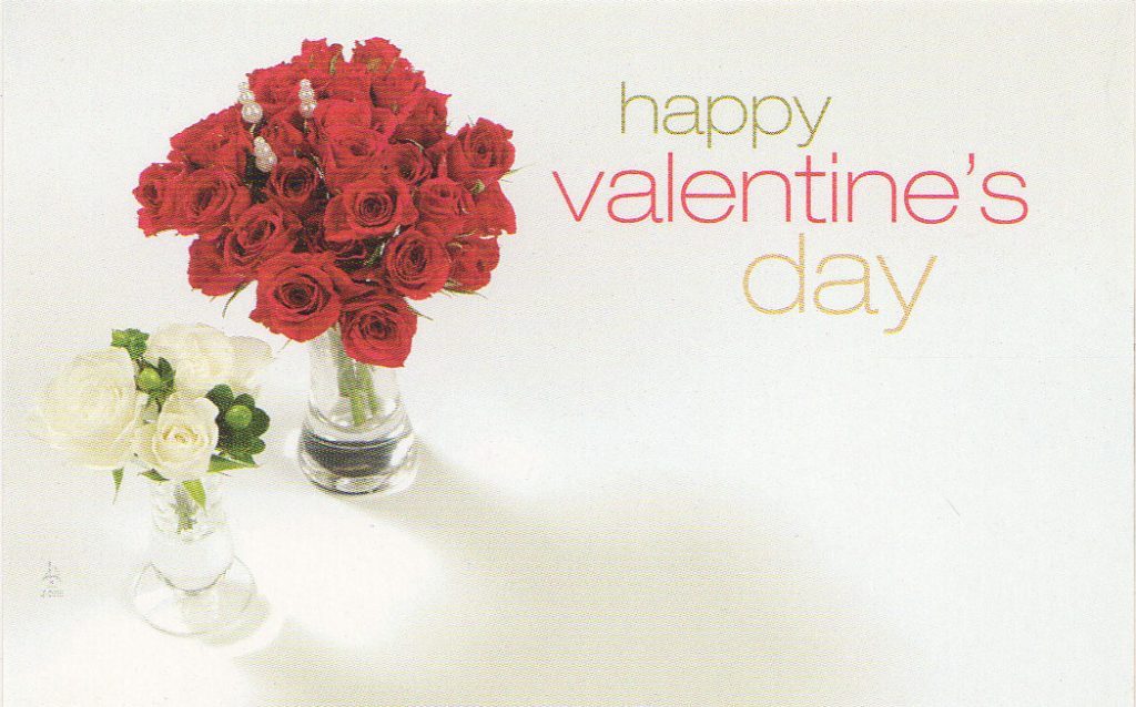 HAPPY VALENTINE'S DAY Floral Card w/ Vases of Roses