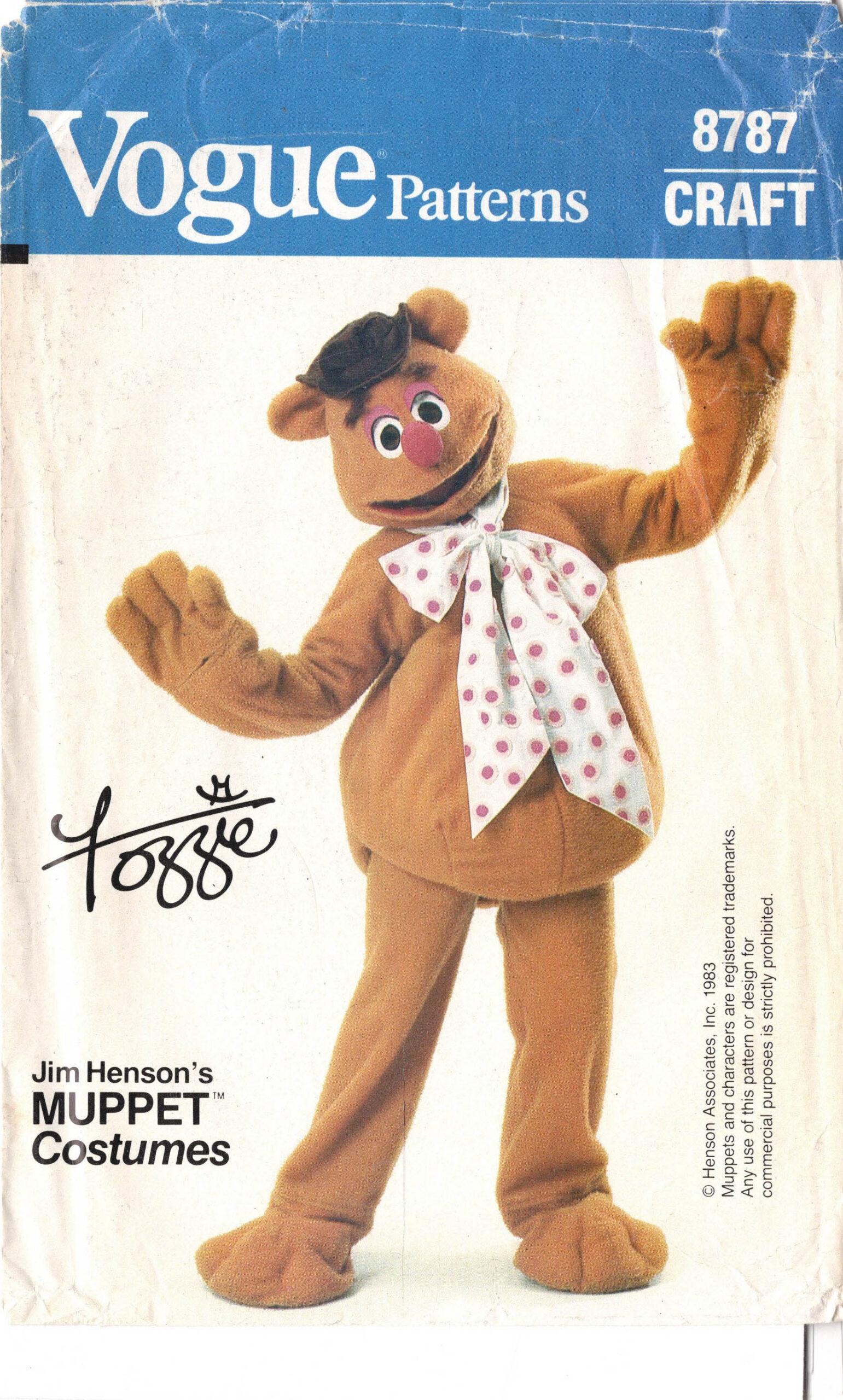 MUPPET'S FOZZIE BEAR COSTUME PATTERN Vogue 8787, Kids 2-12