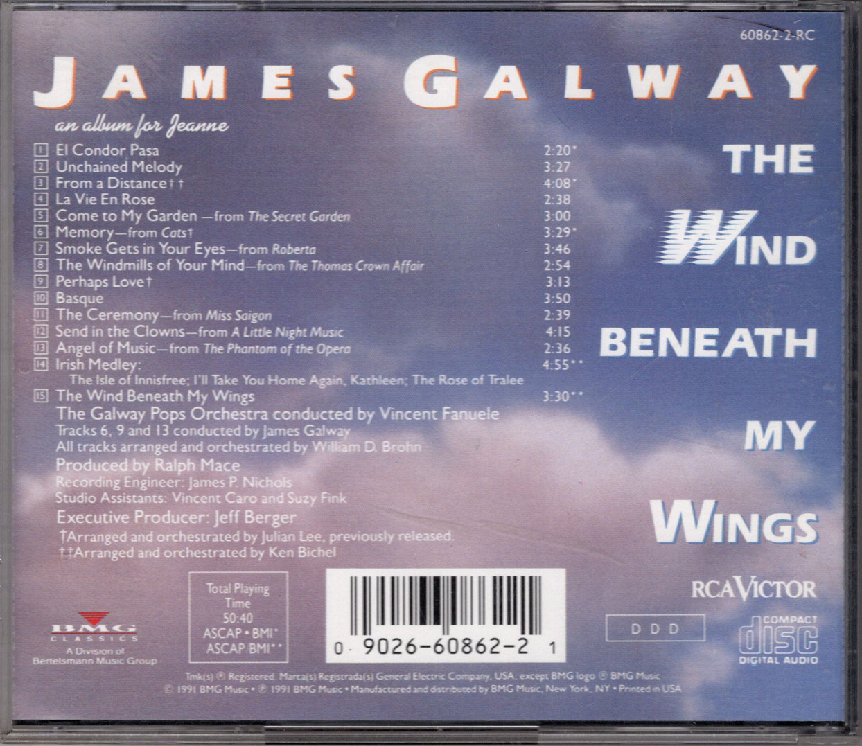 THE WIND BENEATH MY WINGS James Galway, 1991 CD